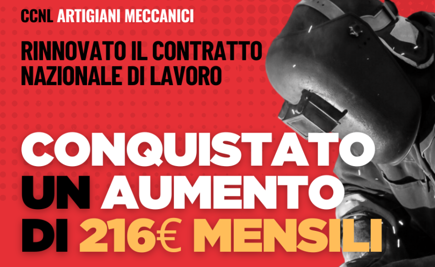 Metalmeccanici: Fim, Fiom, Uilm: rinnovato il contratto nazionale artigiani area meccanica 2023/2026, 216 euro di aumento sul salario