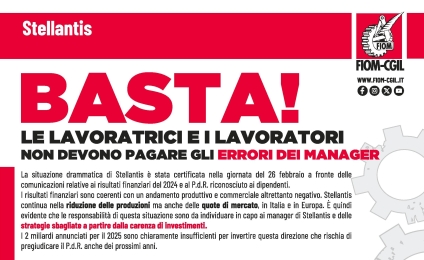 Stellantis. Basta! Le lavoratrici e i lavoratori non devono pagare gli errori dei manager